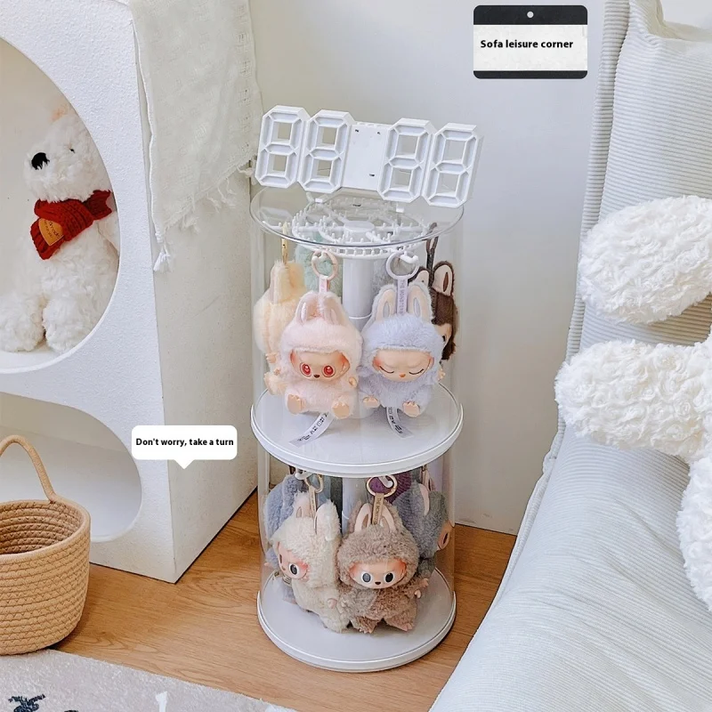 Boîte d'exposition de pendentif Labubu, poupée Labubu transparente rotative, boîte aveugle faite à la main, présentoir de rangement, ornements décoratifs