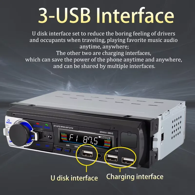 

508 Car Radio SD U Disk Playback Magnetic Mobile Phone Holder DC12V 3-USB 3.1A Host Player 18.8 * 5.8 * 8.8cm MP3 Bluetooth