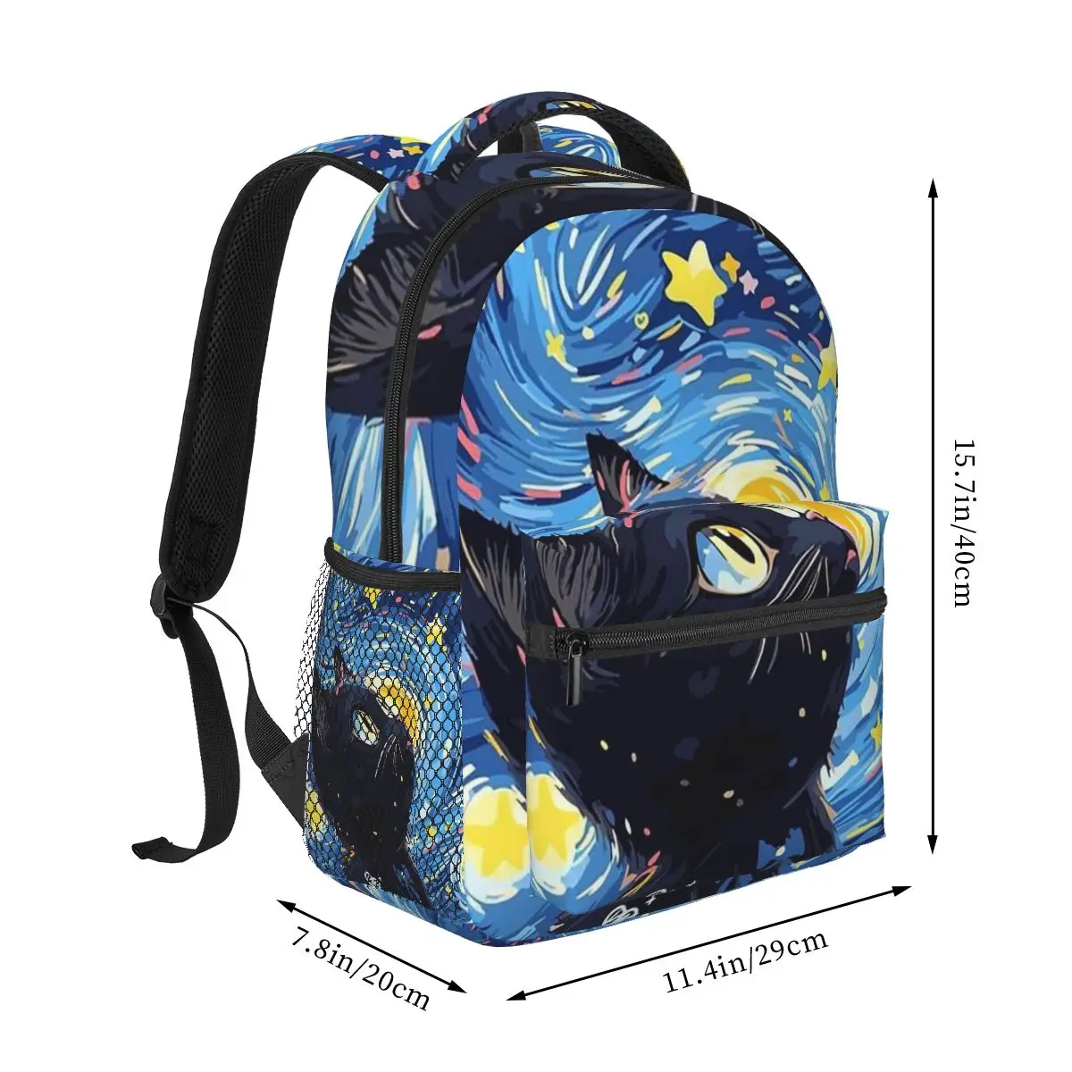 The Black Cat Looks At The Starry Sky Backpack Student Boys Girls BookBag Kids School Bag Laptop Shoulder Bags for Men Women