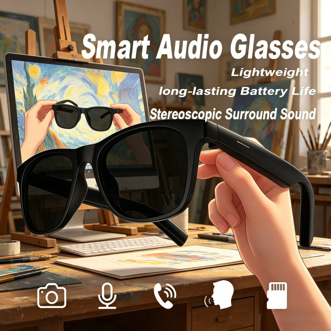 

Stupendous Sleek AI Smart Glasses Remote Control Touch Photography Voice Assistant Wireless Bluetooth Call Headphone For Men