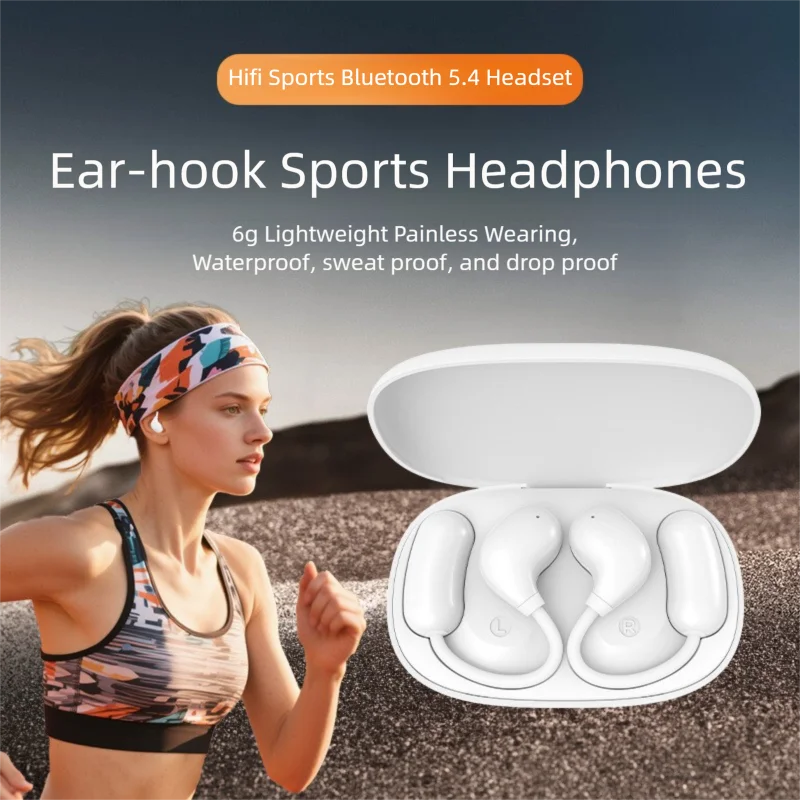 

Bluetooth 5.4 Earhook Painless Wearing Earbuds IPX5 Waterproof Noise Cancellation True Wireless Sports Earphones 6g Lightweight