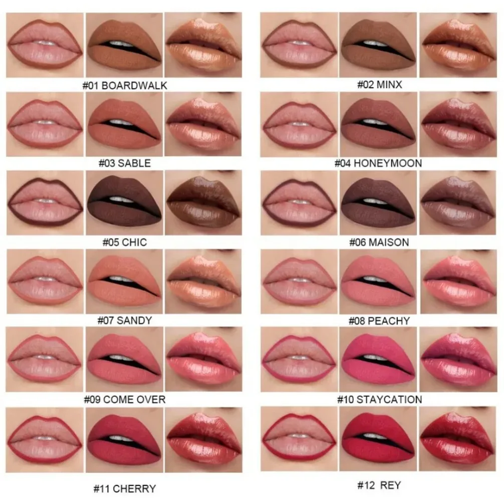 العلامة الخاصة شعار مخصص 3 في 1 قلم تحديد الشفاه ماتي أحمر الشفاه السائل وملمع الشفاه الثلاثي مجموعة للمكياج النباتي بالجملة #4