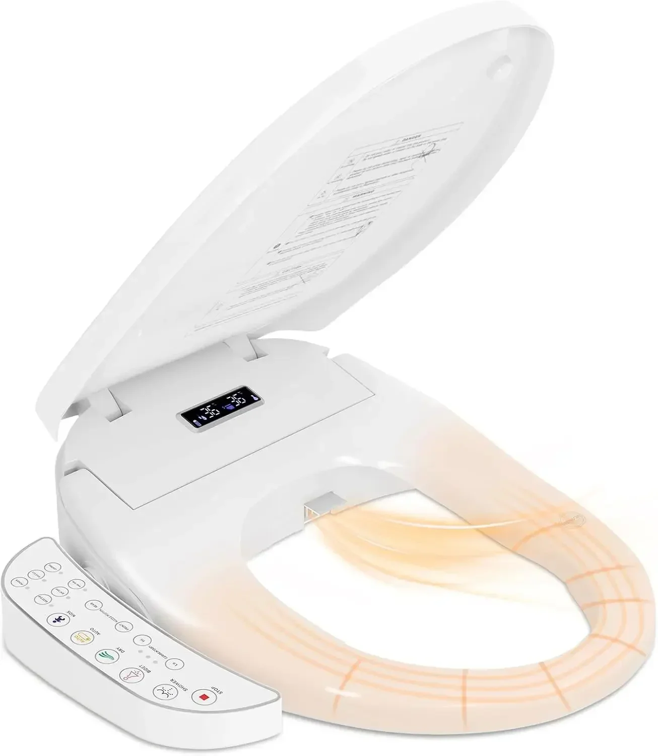 Smart Heated Toilet Seat for Short V-Shaped Toilets – Bidet Warm Water Wash, Self-Cleaning Nozzle, Warm Air Dryer, Deodorizer, S