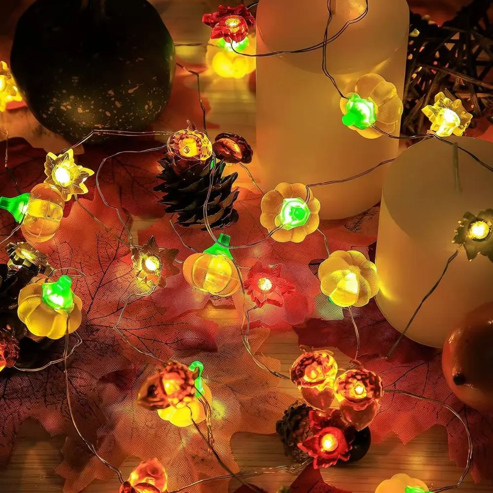 Thanksgiving Day Decorative Fairy String Lights Pumpkin Maple Leaf Shape Copper Wire Lamp For Seasonal Autumn Home Party Decor