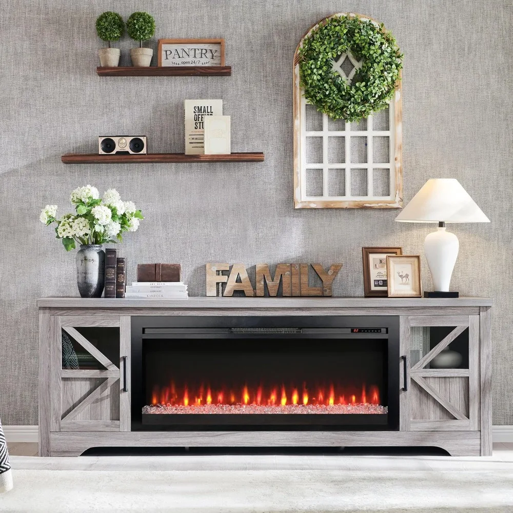 

75 Farmhouse Fireplace TV Stand for TVs up to 85, Rustic Entertainment Center with 44 Fireplace Heater