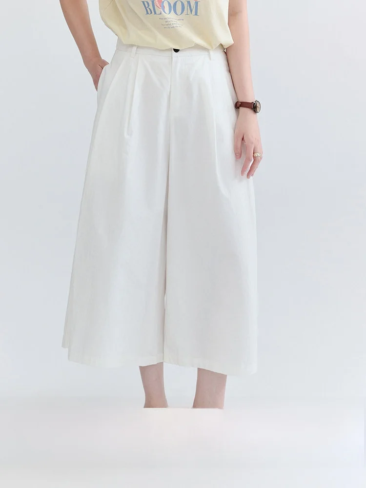 

White High Waist Wide Leg Pleated Pure Cotton Seven-Foot Casual Pants Women's Summer New Style Slimming Casual Pants