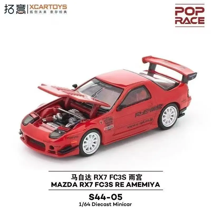 August New Release: POPRACE S44-05 Mazda RX7 FC3S Amagami Edition—Red 1:64 Alloy Collectible Model Car
