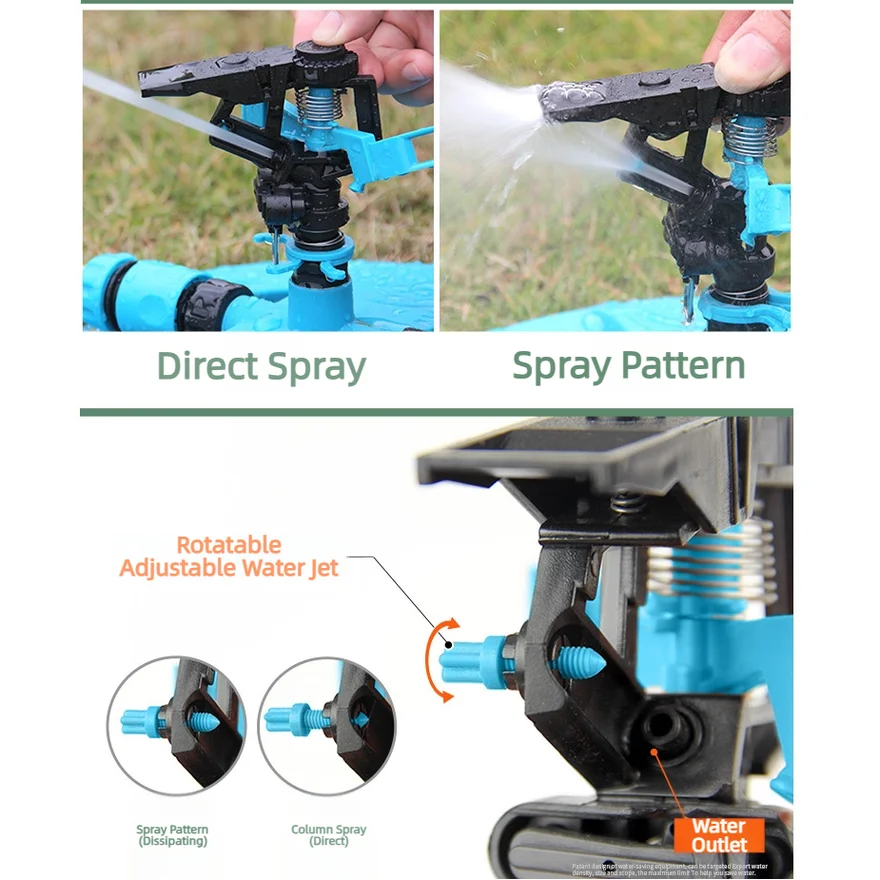 The factory produces lawn watering sprinklers with 360-degree automatic rotation for garden irrigation and yard watering