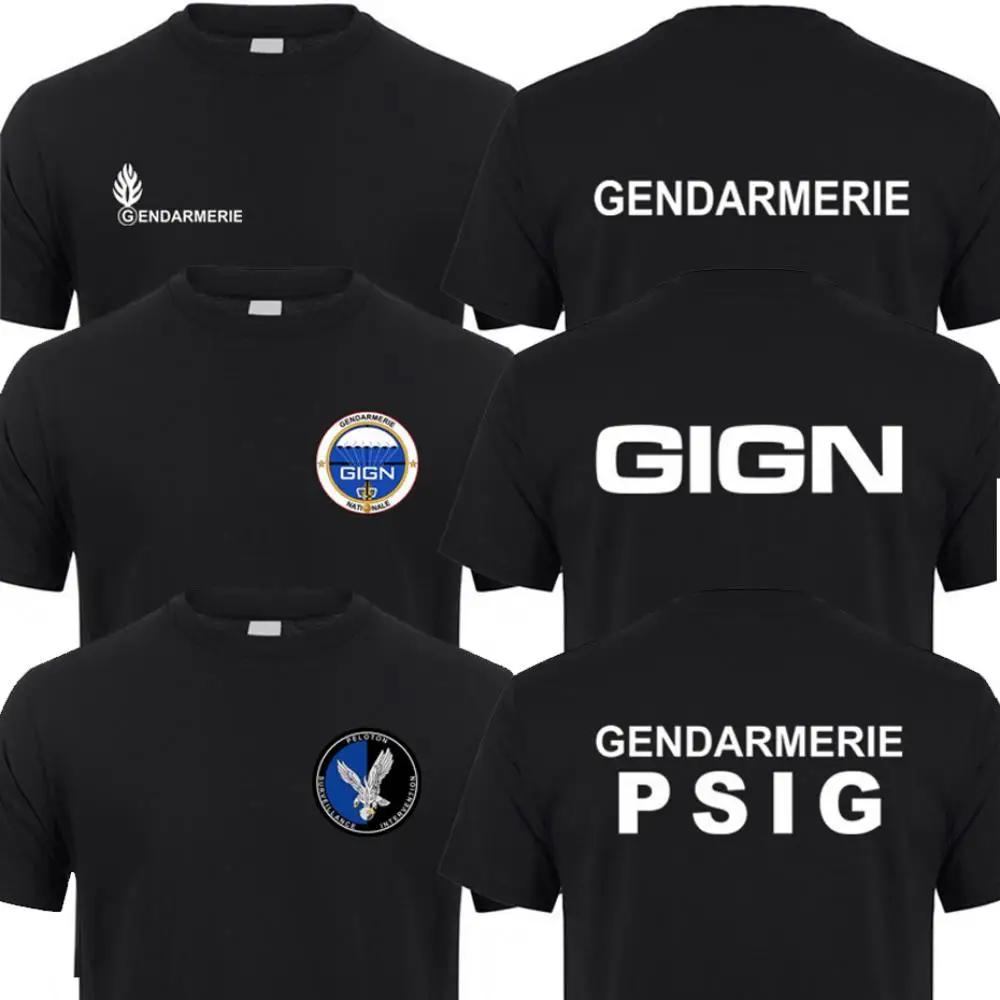 French Gendarmerie T Shirt for Men Cotton Short Sleeve O-neck Gendarmerie PSIG T-shirt Man Tops France Fashion Style Tee Shirts