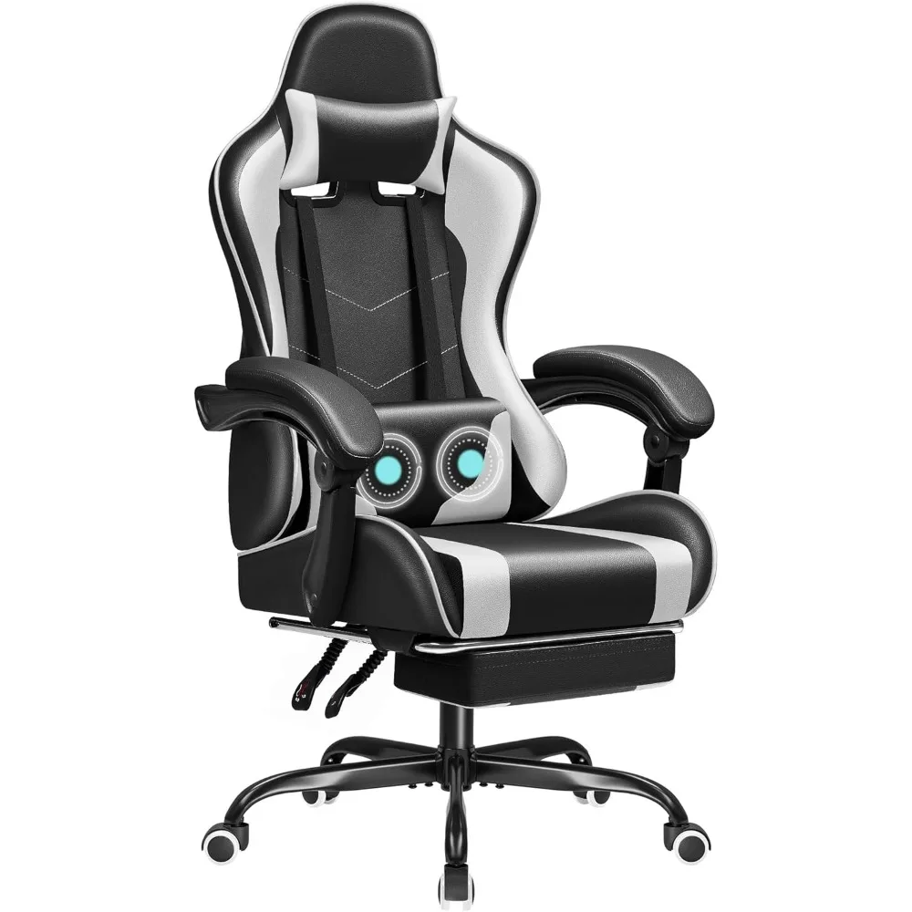 JUMMICO Gaming Chair Ergonomic Computer Chair Footrest and Massage Lumbar Support Height Adjustable Video Gaming Chair 360°