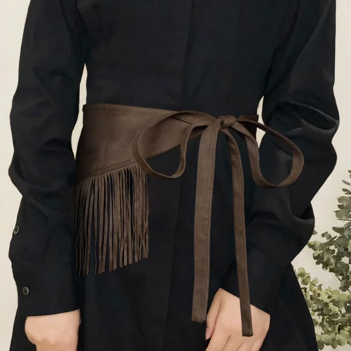 Creative fashion design Maillard suede fringe retro waist cover for women waste soil style wear decorative skirt waist cover