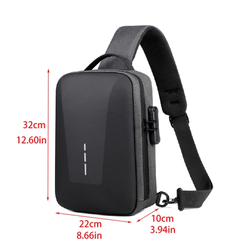 Imagen 2 del producto Paquetes de pecho con cerradura de combinación antirrobo con puerto de carga USB, bolso cruzado de negocios a la moda para hombre, bolso de hombro de almacenamiento de viaje