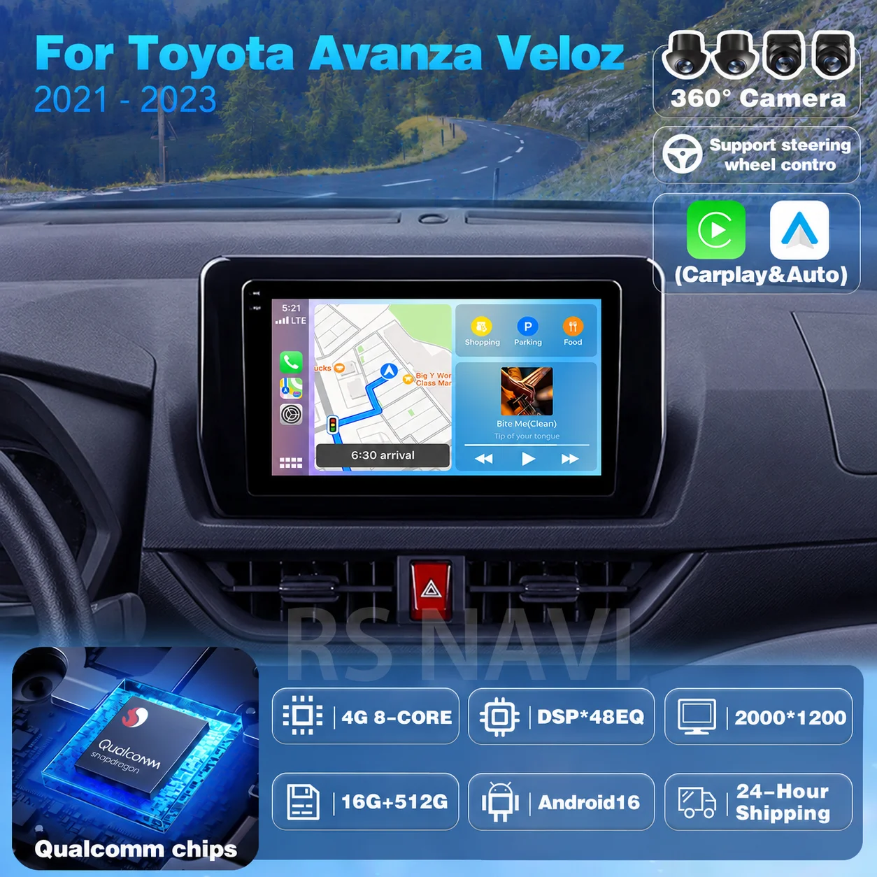 Plug and Play Android 16 Carplay Auto Qualcomm Screen Car Radio Player For Toyota Avanza Veloz 2021 - 2023 DSP Multimedia Stereo