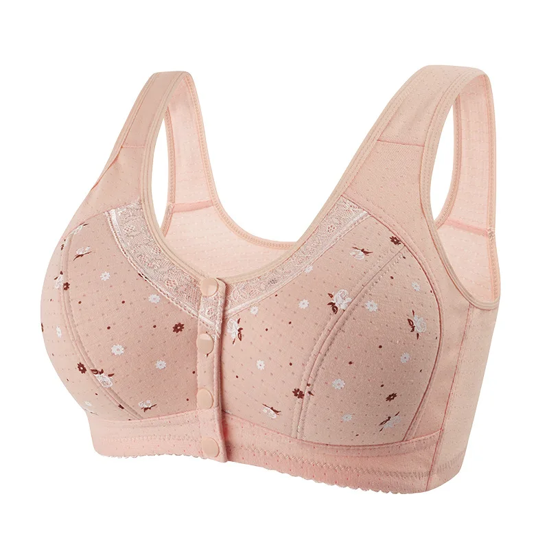 Reggiseno estivo da donna in cotone sottile mamma fibbia aperta anteriore di grandi dimensioni senza imbottiture in cotone intimo reggiseno ad