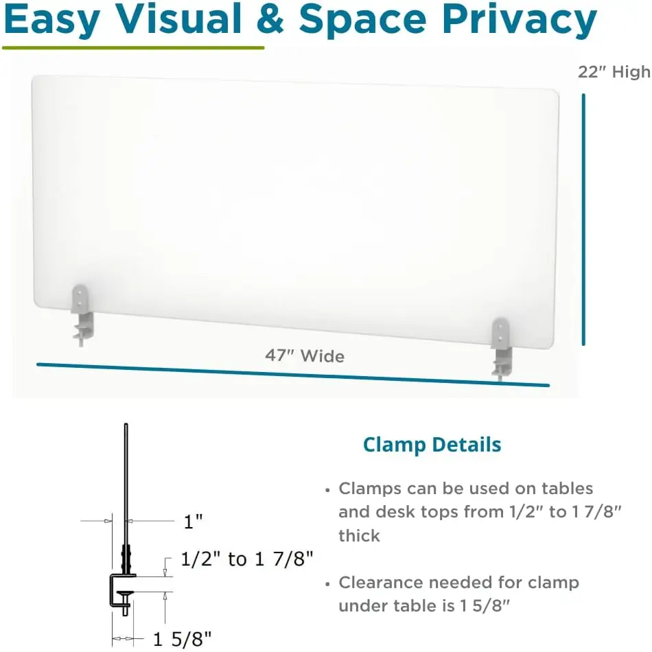 Desk Divider For Students And Desk Privacy Panel. Office Partitions And Ideal Cubicle Light Shield. Frosted Acrylic Clamp-On