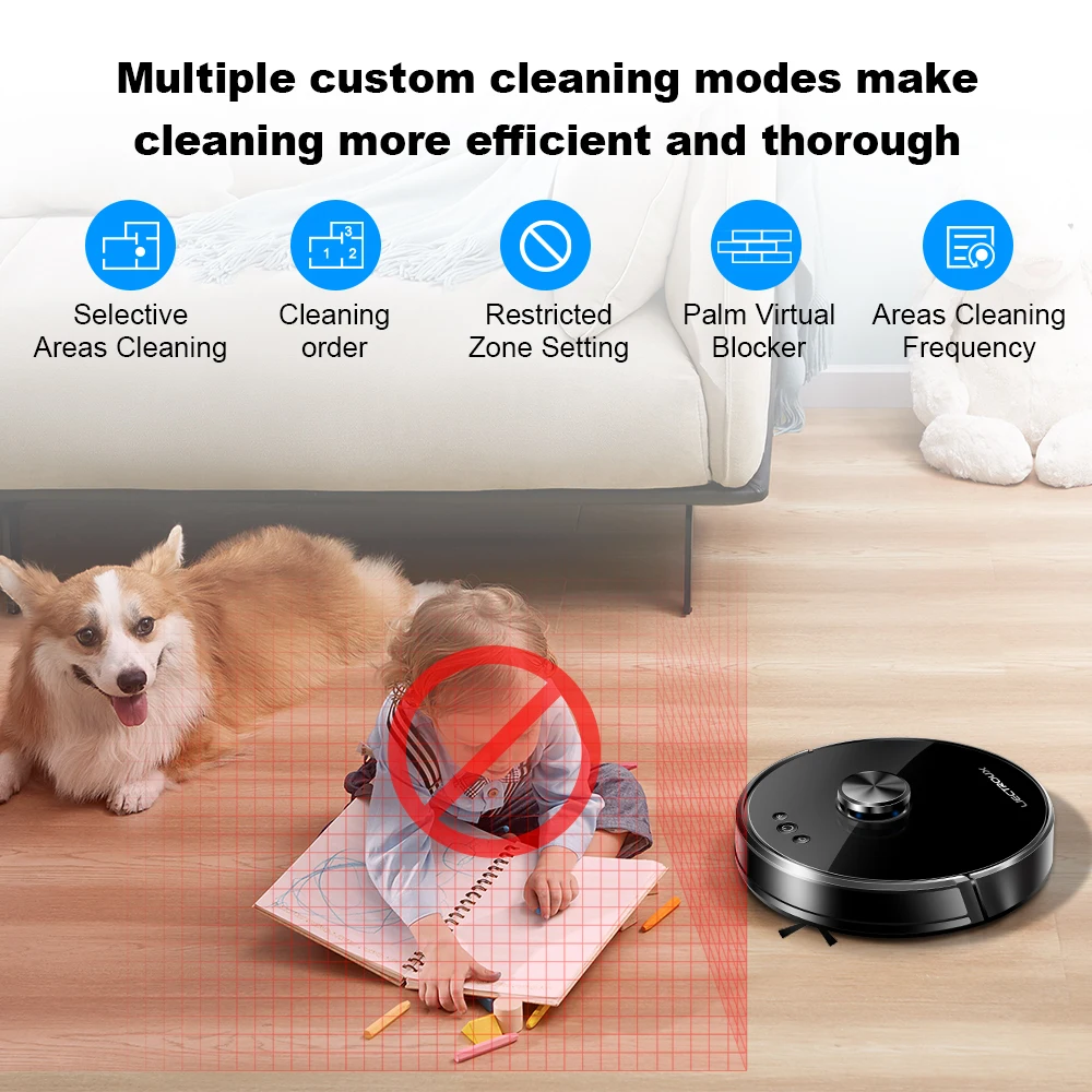 LILIN XR500 Robot Vacuum Cleaner,Laser System,Multiple-Floor Maps,Zone Cleaning,Restricted Area Setting for Home Carpet Cleaning