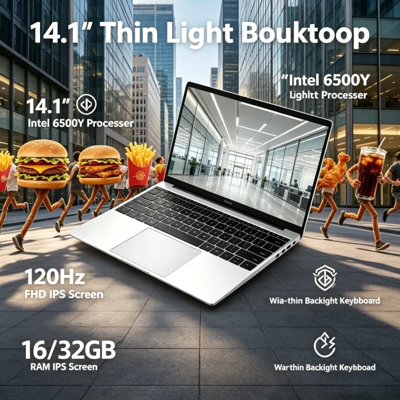 

2026 New Hot 14.1 Inch Ultra Thin Notebook 120Hz FHD IPS Screen Intel 6500Y 16/32GB RAM 2TB SSD Backlit Keyboard