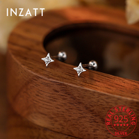 INZATT Real 925 Sterling Silver 4mm Zircon Star Mini Stud Earrings for Women Trendy Fine Jewelry Light Luxury Accessories