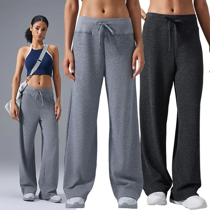 

Women's loose wide-leg straight pants high-waisted drawstring casual slimming fitness Pilates yoga pants comfortable and loose