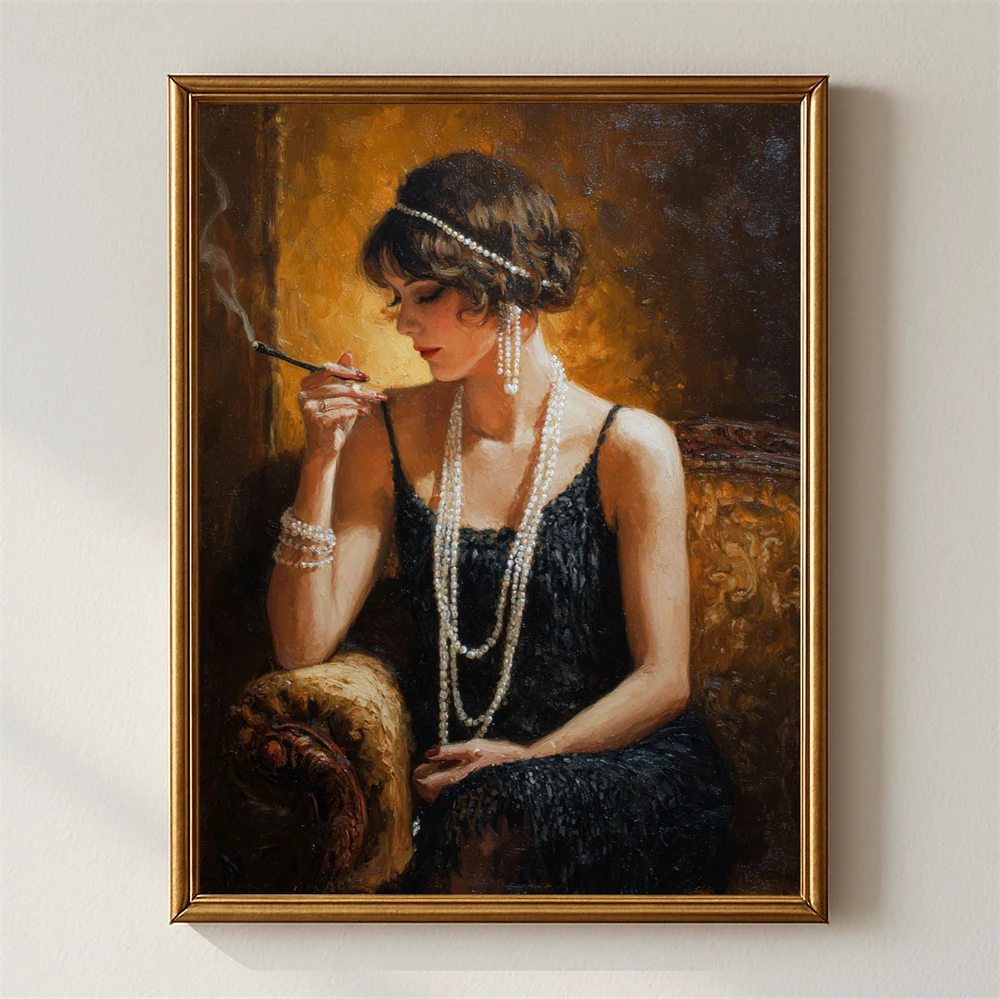 Romantic Woman Reading by Window Wall Art Prints Countryside View Canvas Painting Vintage Elegant Lady Lifestyle Decoration