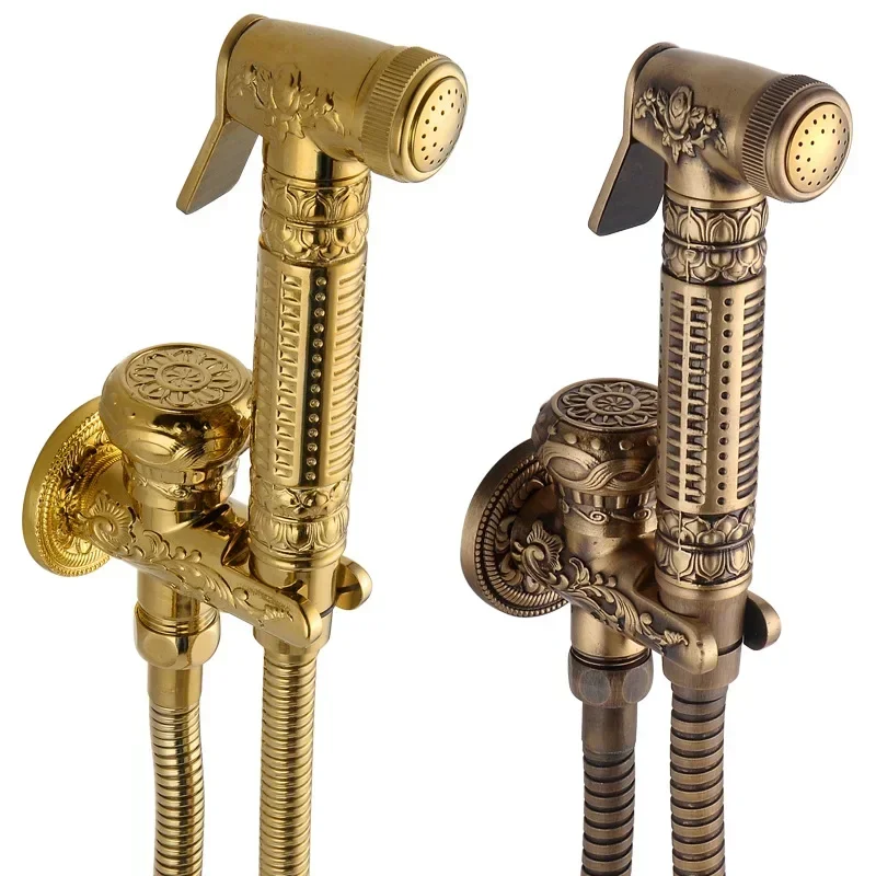 European antique, gold all-copper toilet spray gun faucet, women's washer, body cleanser, flusher set