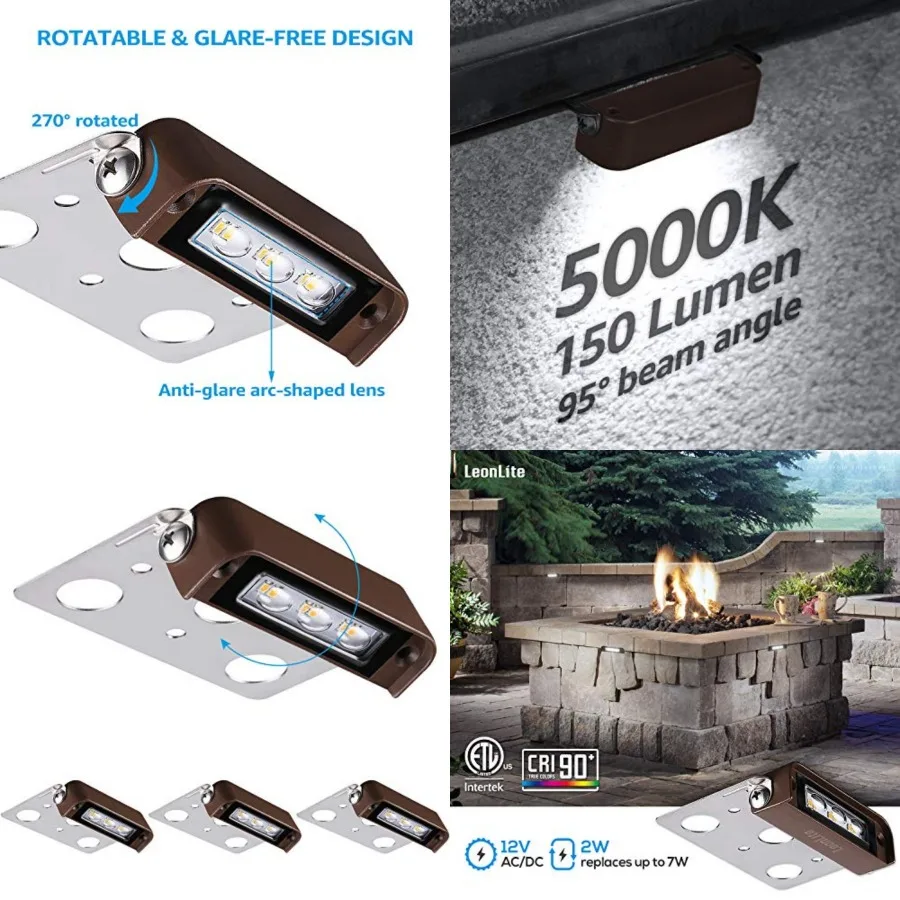 Premium Series 2W LED Retaining Wall Lights Swivel, Hardscape Lightg Low Voltage, LED Landscape Light, V Hardscape Paver Light,