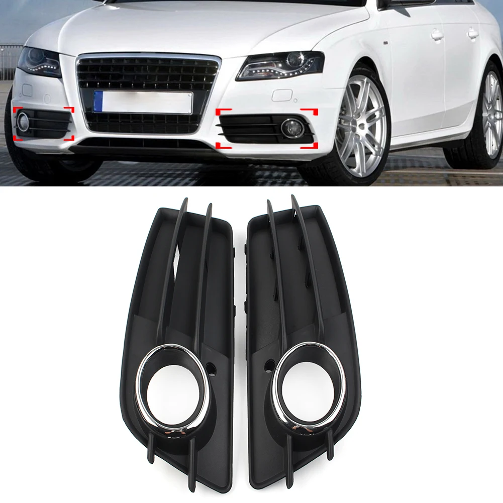 

1Pcs Car Front Bumper Fog Lamp Grille Cover With Chrome Ring For Audi A4 B8 S-Line S4 2008 2009 2010 2011 2012