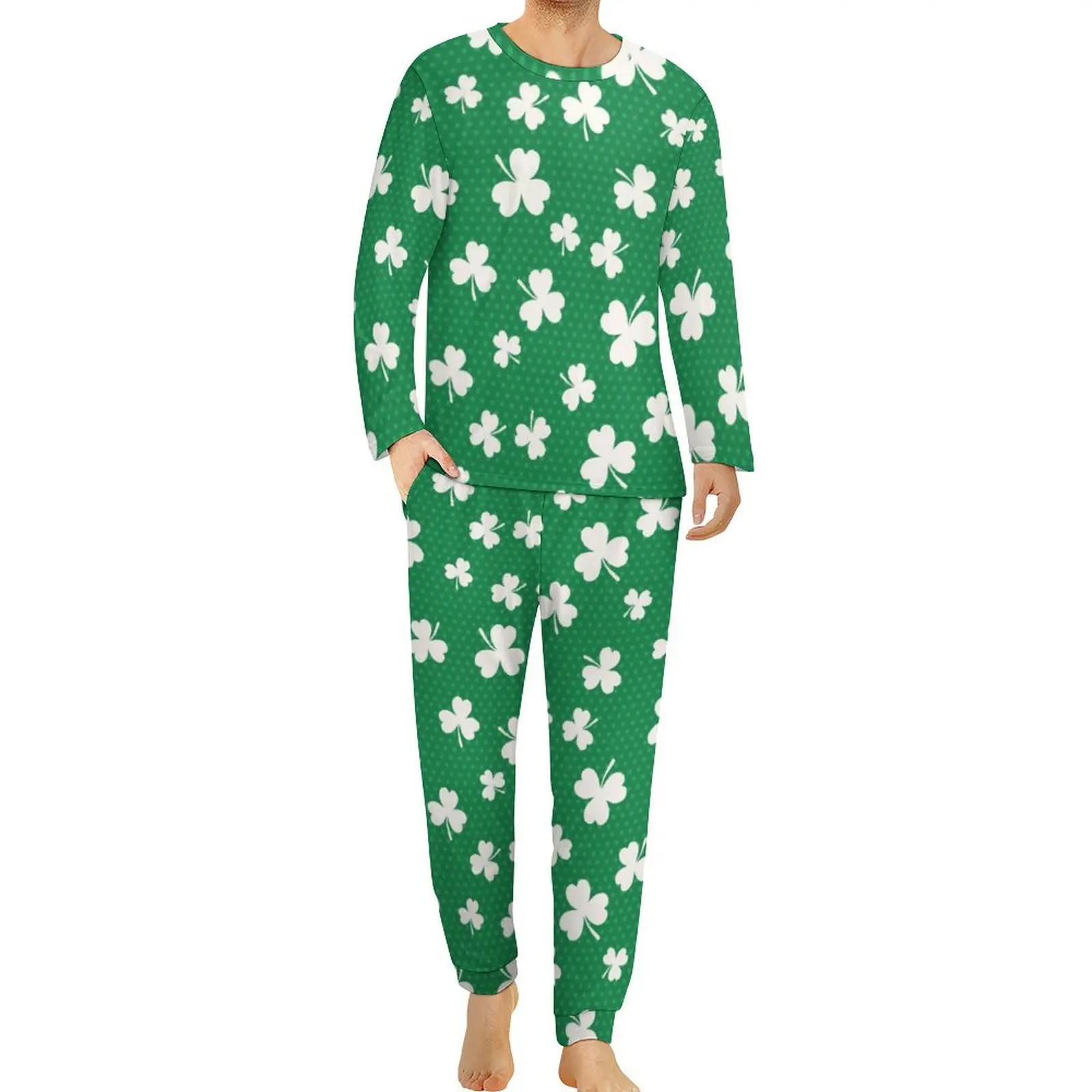 

Shamrock Pattern Pajamas St Patricks Day Men Long Sleeve Elegant Pajamas Set Two Piece Home Spring Graphic Home Suit Gift Idea