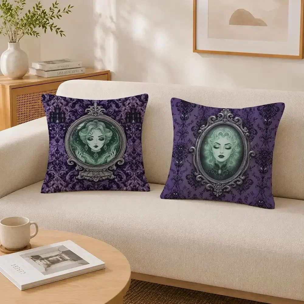 Custom Nordic Haunted Mansion Purple With Madame Cushion Cover Soft Fluffy Short Plush  Pillow Case  Sofa Bedroom Home Decor