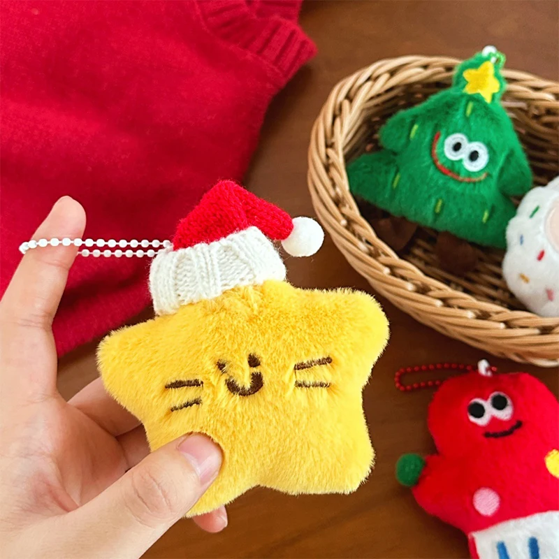 Kawaii natal chaveiro de pelúcia dos desenhos animados papai noel árvore de natal boneca de pelúcia chaveiro saco pingente natal pendurado decoração presente