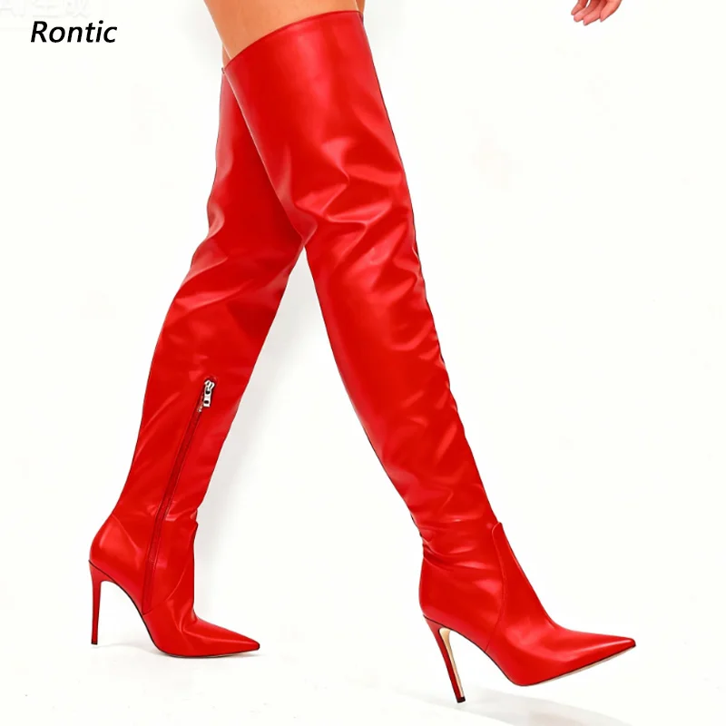 

Rontic New Arrival Women Winter Over The Knee Boots Faux Suede Ultra High Heel Round Toe Pretty Fuchsia Dres Shoes US Size 35-48