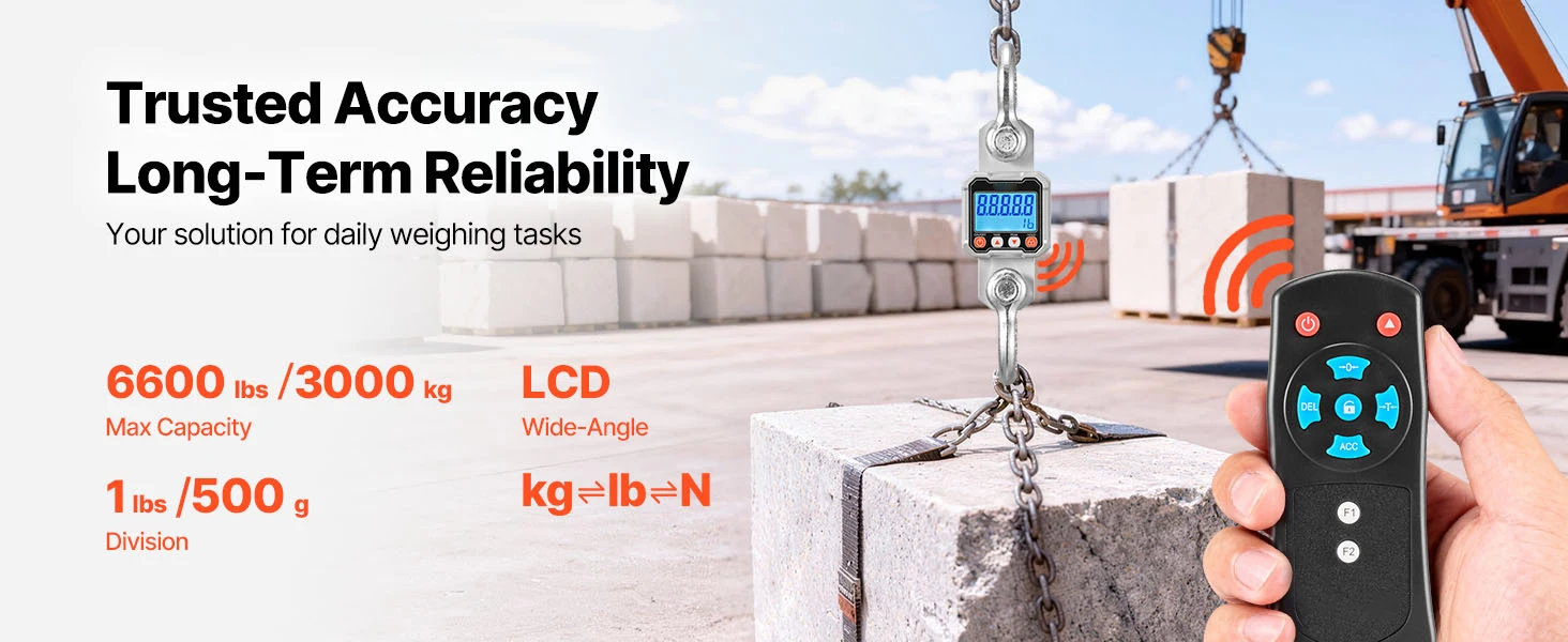 SucceBuy 3000kg/10000kg Digital Crane Scale with LCD & 3 Unit Switch Remote Control Industrial Hanging Scale for Garage Factory