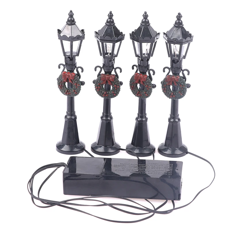 4Pcs ตุ๊กตา Street Light Mini Christmas Lamp Street ตุ๊กตา Streetlight Micro-Landscape Garden ฉากคริสต์มาส Decor