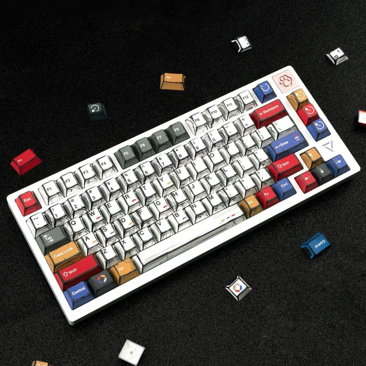 2027 OEM Comic Mixed Lights English Keycaps 5 Sides Dye Sublimation PBT Keycap Cherry Profile for MX Switch Gaming Keybaord
