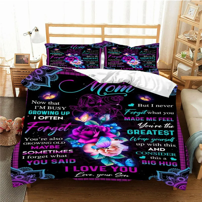 Daughter To Mom Three-Piece Duvet Cover Pillowcase  Personality  bedroom Decor Soft  Sheet Gift For Mama Special Custom Design