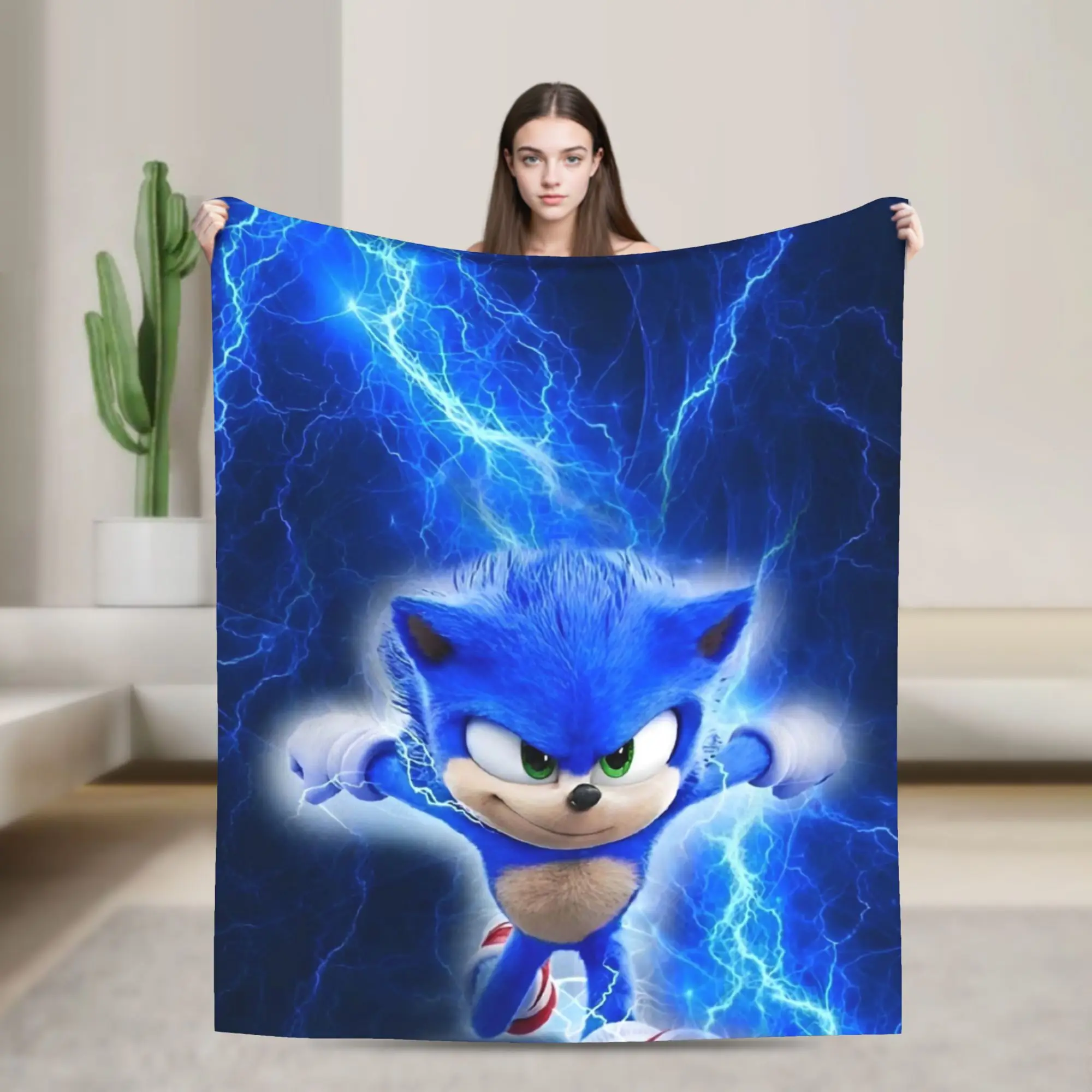 Shadow Game Flannel Throw Blankets Soniced Cartoon Blankets for Home Outdoor Lightweight Bedspread