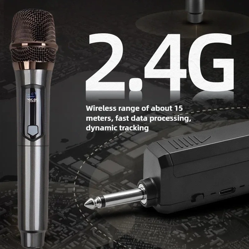 108 One to Two Professional Portable Wireless 2.4g Microphone Dynamic LED Display Noise Cancelling Outdoor Stage Singing Karaoke