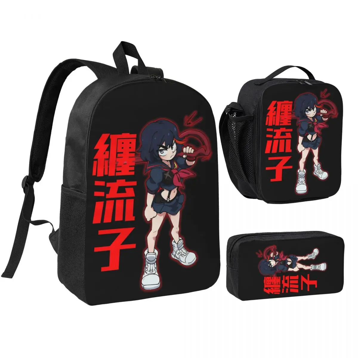3Pcs Who Kill Me Dad Kill La Kill School bags Set for Children Pencil Boxes Backpack Sets with Lunch Box For Students Knapsack
