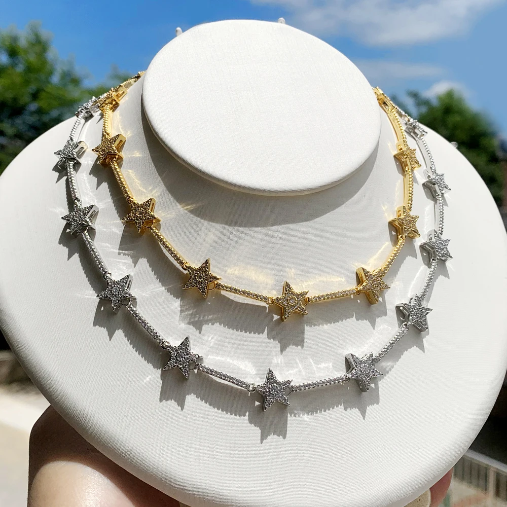 2024 Luxury Geometric Star Northstar Charm Tennis Chain Choker Necklace Full Micro Paved 5A Cubic Zirconia CZ Women Jewelry Gift