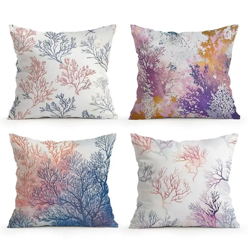 Cojines decorativos con diseño de arrecife Coral, funda de almohada de poliéster, funda de almohada decorativa para sofá, decoración del hogar