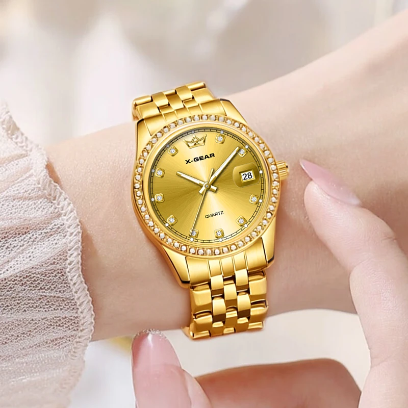 Luxury Gold-Tone Women's Wristwatch by X-GEAR – Slim Quartz Dress Watch for Office & Formal Occasions