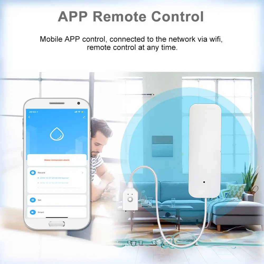 Tuya WiFi Smart Water Leak Detector Remote Monitor Water Overflow Level Sensor Smart Life Control Flood Leakage Security Alarm