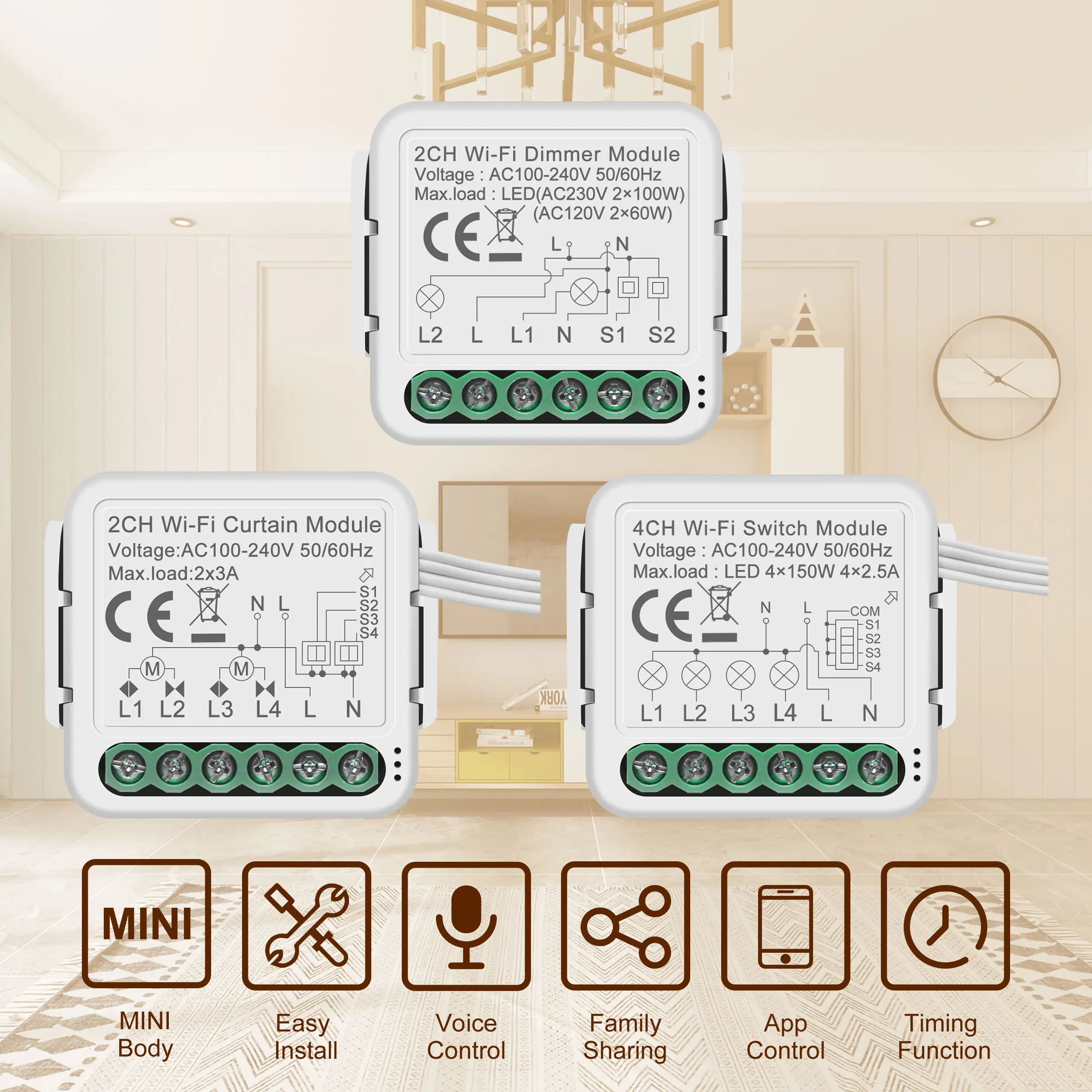 GIRIER Tuya Smart WiFi Moduli luce/tenda/interruttore dimmer Supporto controllo bidirezionale Funziona con Alexa Ehi Google Alice Nessun hub