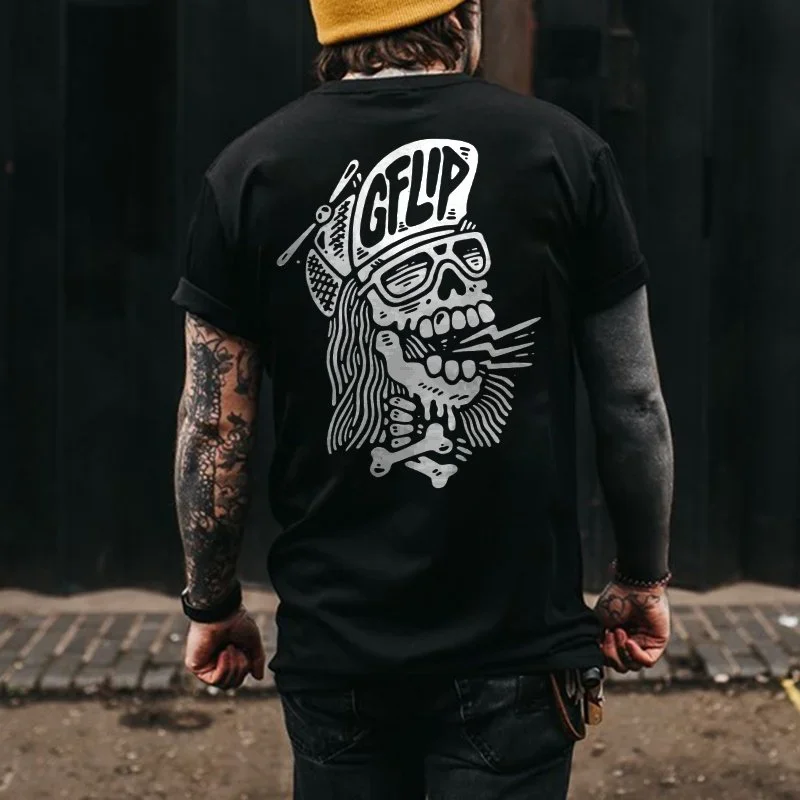 Gran oferta, Camiseta gótica Harajuku con estampado de calavera para Hombre, Camiseta de Hip Hop de Rock callejero, Top Grunge Heavy Metal Rock, Camiseta de gran tamaño para Hombre