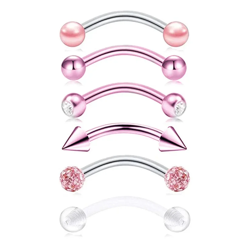 6Pcs/lot Stainless Steel Crystal Eyebrow Piercing Set 16G CZ Curved Barbell Helix Daith Piercing Lot Lip Rings Snake Eyes Bulk