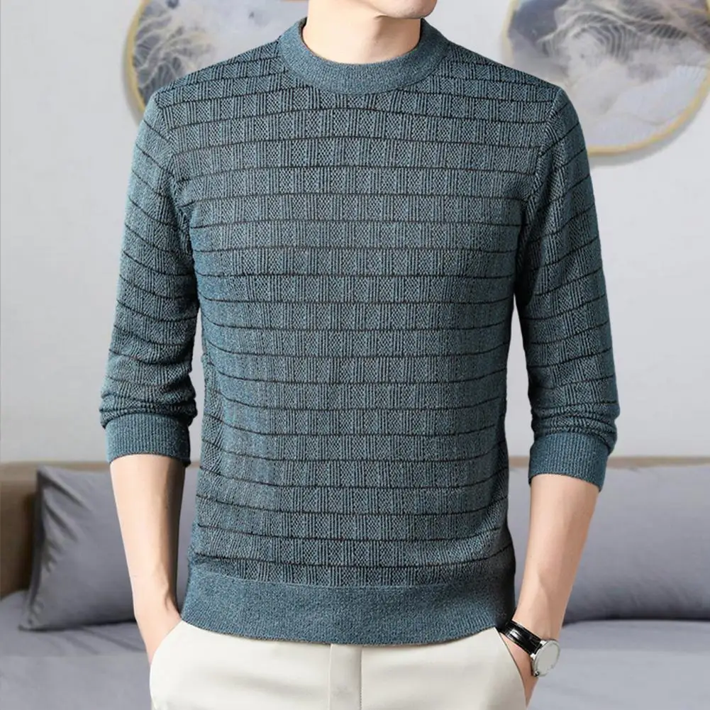 Men Autumn Winter Pullover Sweater Long Sleeve Thickened Fleece Lining Knitting Tops Slim Fit Knitwear Streetwear