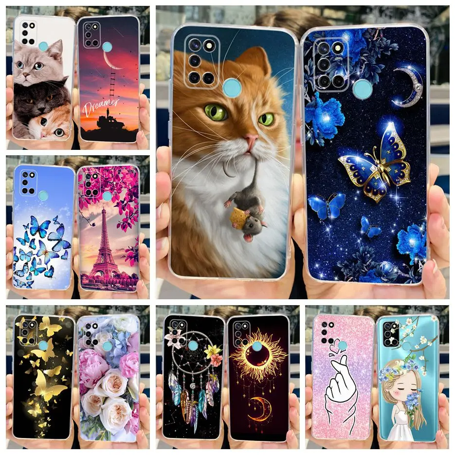 For Realme C17 Case RealmeC17 RMX2101 Cute Cat Cartoon Cover Clear Silicone Phone Case For Realme 7i Realme7i RMX2103 Soft Shell