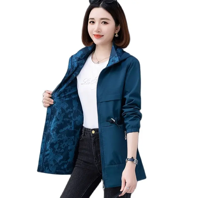 

Spring Autumn Women Trench Coat New Fashion Double-Sided Wear Mid-Length Hooded Windbreakers Female Outerwear Gabardina Mujer