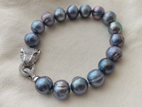 Hot selling large quantity AAA 11-12mm South Sea black pearl bracelet 7.5-8 inches 925S