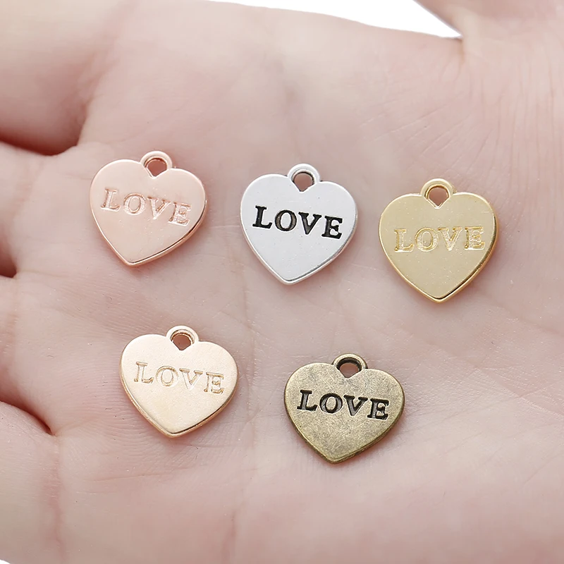 25pcs 5 colors love Heart-shaped Zinc alloy Charms  Pendant  Jewelry Making Handmade Crafts diy Necklace and Bracelet Supplies